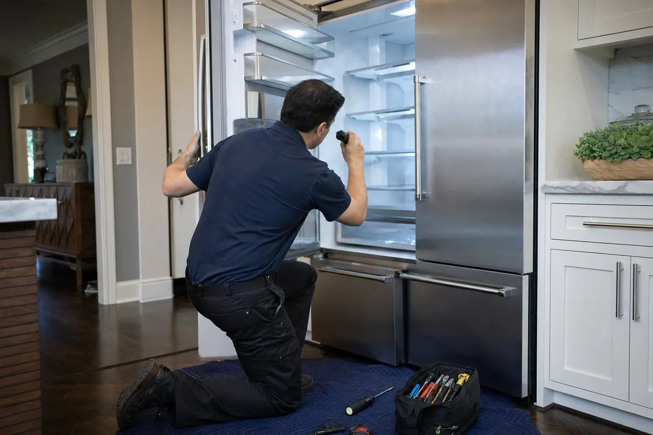 A Manhasset kitchen with a built-in Sub-Zero refrigerator and a Wolf range