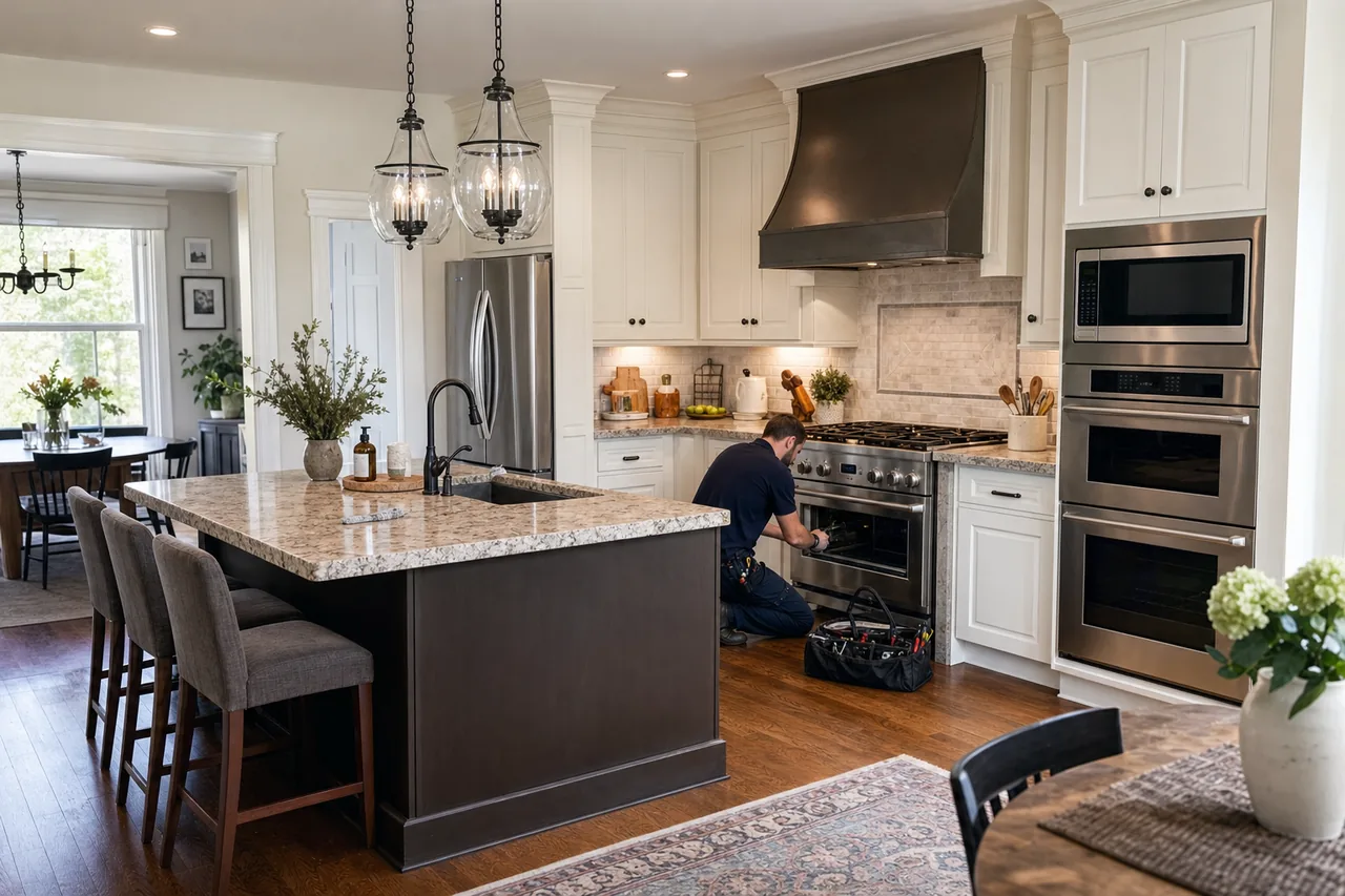 A luxury kitchen with built-in stainless appliances up close