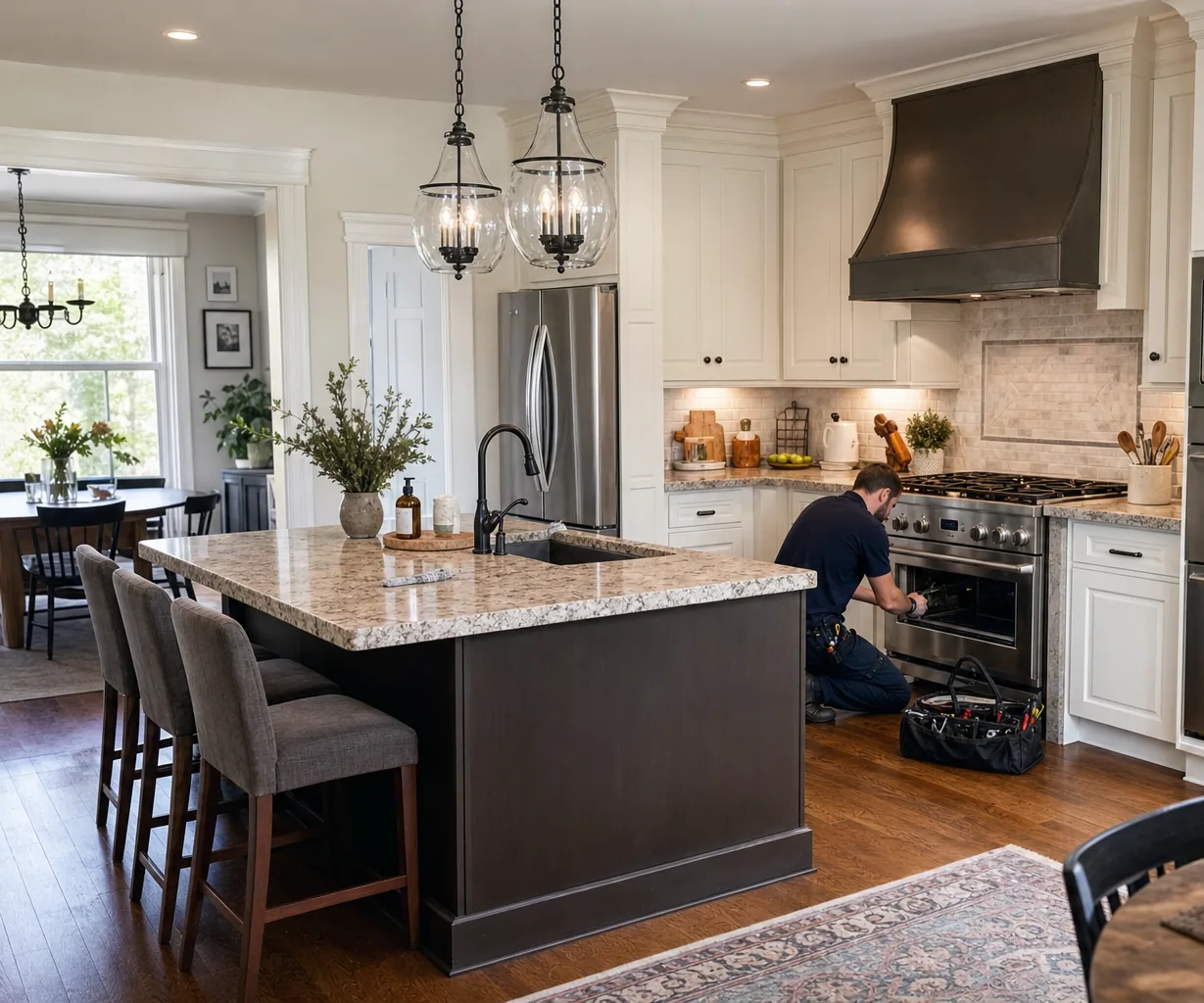 A luxury kitchen with built-in stainless appliances on a same-day visit
